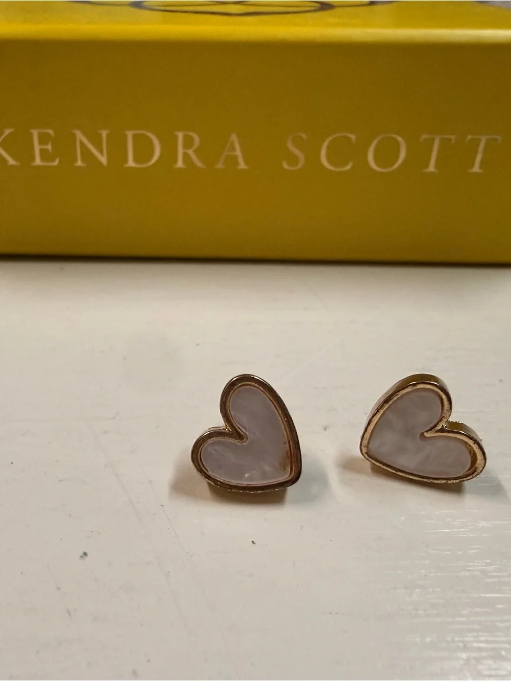 Kendra Scott Gold Heart Stud Earrings with White Opal